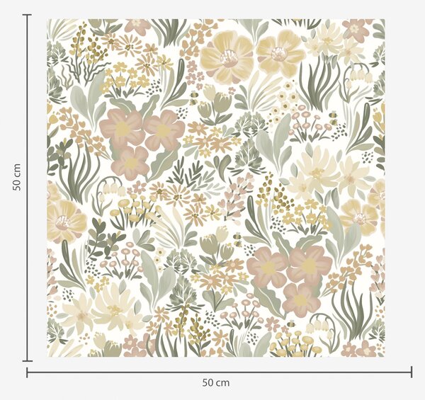 Carta da parati Fiori di campo acquerellati su sfondo crema, Parati classici in stile inglese, a00154 : Uwalls.it