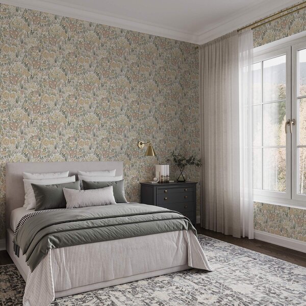 Carta da parati Fiori di campo acquerellati su sfondo crema, Parati classici in stile inglese, a00154 : Uwalls.it