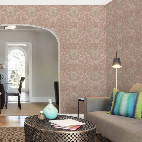 Carta da parati Ornamento barocco con fiori su sfondo rosa, Parati classici in stile francese, a00160 : Uwalls.it