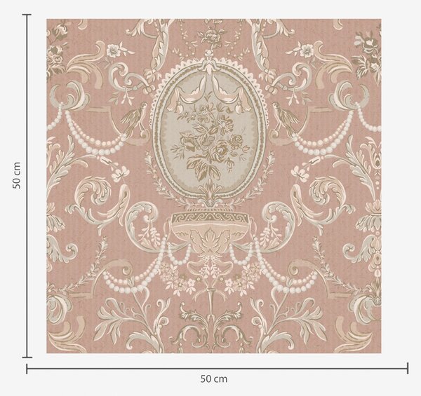 Carta da parati Ornamento barocco con fiori su sfondo rosa, Parati classici in stile francese, a00160 : Uwalls.it