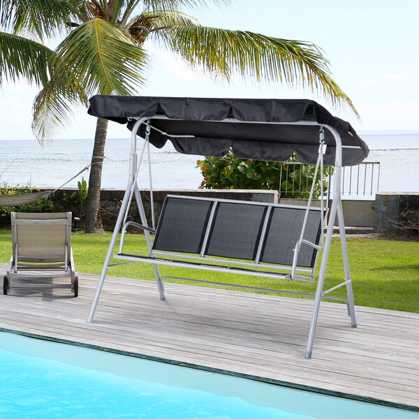 Outsunny Dondolo da Esterno 3 Posti con Tetto Parasole Rimovibile e Lavabile, Dondolo Giardino in Metallo, 171x108x154cm, Nero e Argento | Aosom Italy