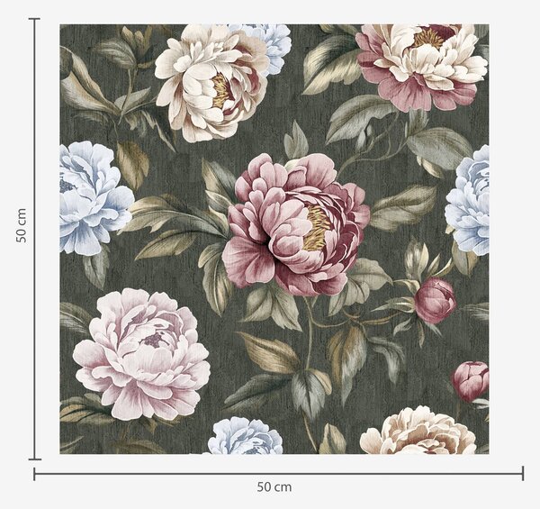 Carta da parati Peonie su sfondo verde scuro, Parati fiori e piante classici, Parati classici Fiori Peonie, a00106 : Uwalls.it