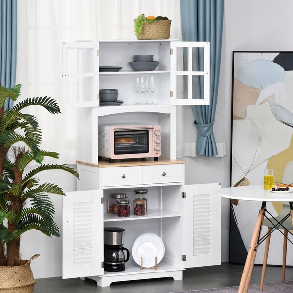 HOMCOM Credenza Alta per Cucina, Mobile Buffet in Legno Bianco, Armadio Dispensa in Stile Classico, Bianco, 68x39.5x170cm|Aosom