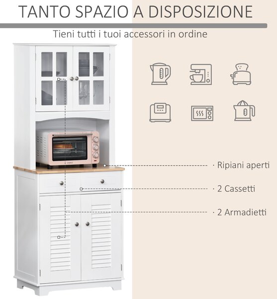 HOMCOM Credenza Alta per Cucina, Mobile Buffet in Legno Bianco, Armadio Dispensa in Stile Classico, Bianco, 68x39.5x170cm|Aosom