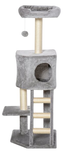 PawHut Tiragraffi Multilivello Palestra per Gatti con Cuccia, Scala e Corde in Sisal, Grigio Chiaro, 50x40x120cm|Aosom