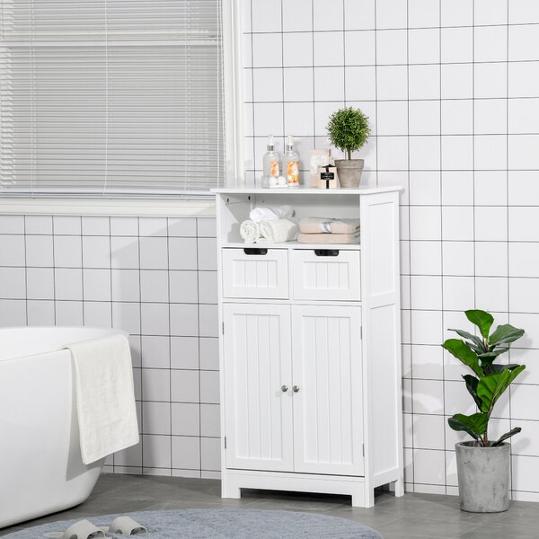 Kleankin Mobiletto Bagno Salvaspazio con Armadietto, 2 Cassetti e Mensola, in MDF, 60x30x108.8cm, Bianco|Aosom