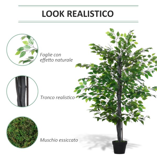Outsunny Pianta Finta da Interno in Vaso con 756 Foglie, Albero Baniano Artificiale H145cm, Verde|Aosom