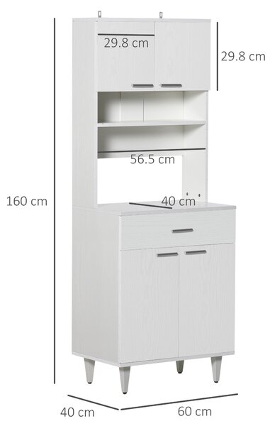 HOMCOM Credenza Alta da Cucina, Madia Classica Bianca in Legno con 2 Armadietti e 1 Mensola, Bianco, 60x40x160cm|Aosom