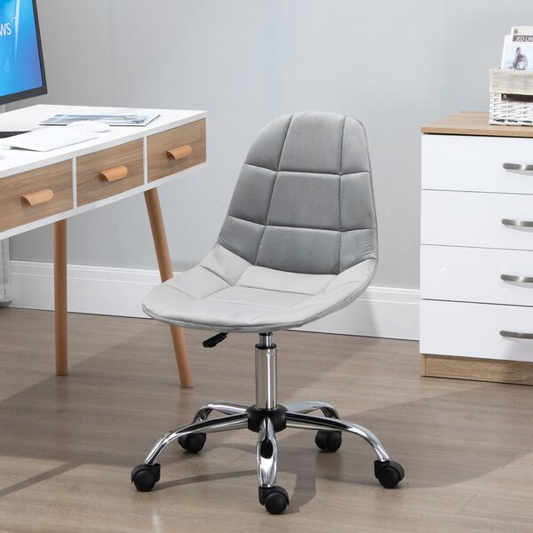 Vinsetto Sedia da Ufficio con Rotelle Girevole Ergonomica, Altezza Regolabile, Senza Braccioli, in Tessuto Effetto Velluto, Grigio | Aosom