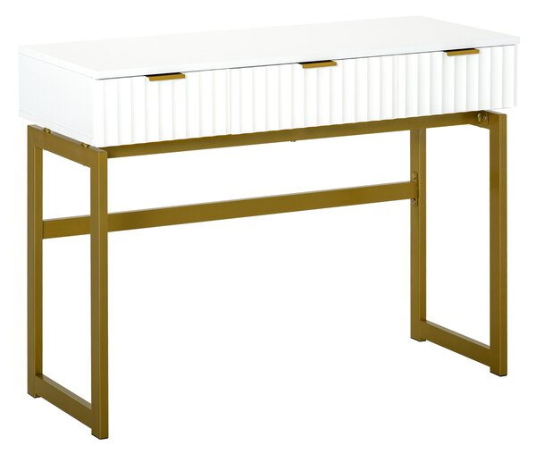 HOMCOM Toletta da Camera in MDF e Metallo, Tavolo per Trucco con 3 Cassetti  100x40x76cm Bianco e Oro