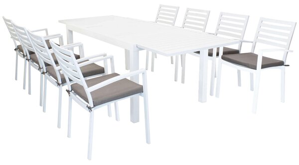 DEXTER - set tavolo in alluminio cm 160/240 x 90 x 75 h con 8 poltrone Dexter