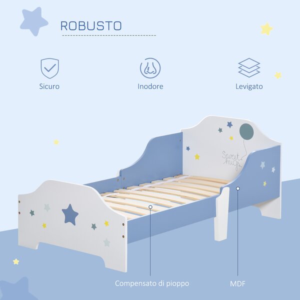 HOMCOM Letto Basso per Bambini +3 Anni con Sponde, Lettino Blu e Bianco,Atrezzatura Stanza per Bambino 143 x 74 x 59 cm|Aosom