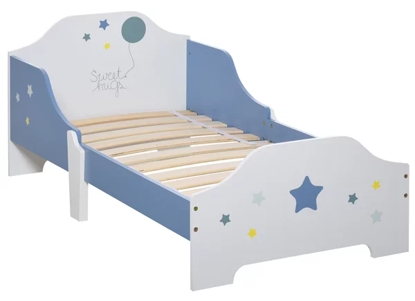 HOMCOM Letto Basso per Bambini +3 Anni con Sponde, Lettino Blu e Bianco,Atrezzatura Stanza per Bambino 143 x 74 x 59 cm|Aosom
