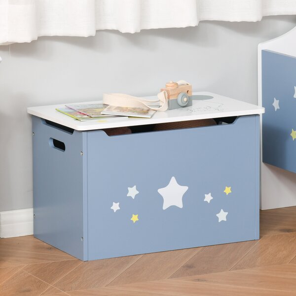 HOMCOM Cassapanca Baule Portagiochi in Legno Blu e Bianco, Panca per Cameretta Bambini 55 x 34 x 35.5 cm|Aosom