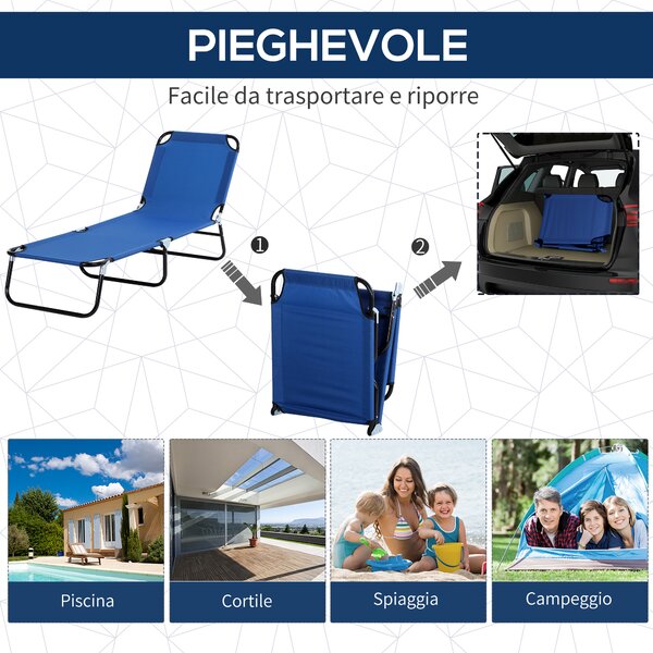 Outsunny Lettino Prendisole da Giardino, Sdraio Pieghevole e Regolabile con Tettuccio in Tessuto Blu, 187x58x36cm|Aosom