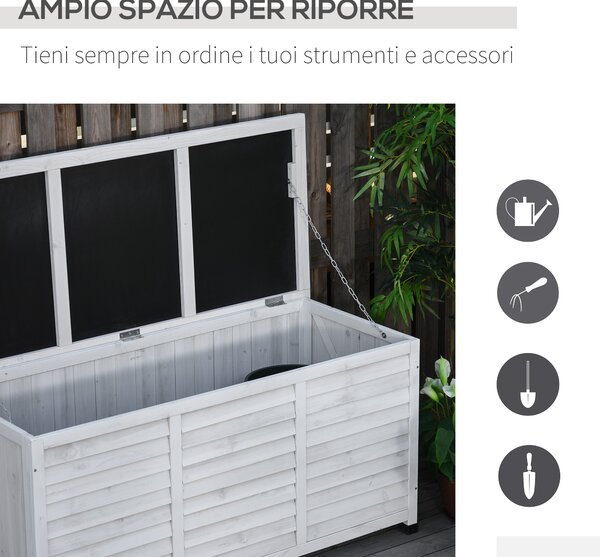 Outsunny Panca Contenitore in Legno di Abete, Cassapanca da Esterno con Piedini Antiscivolo 127x56x60cm Bianco|Aosom