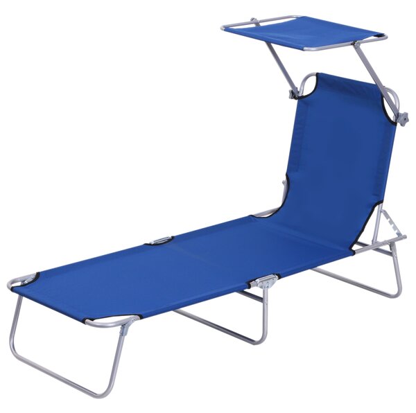 Outsunny Lettino Prendisole da Giardino, Sdraio Pieghevole e Regolabile con Tettuccio in Tessuto Blu, 187x58x36cm|Aosom