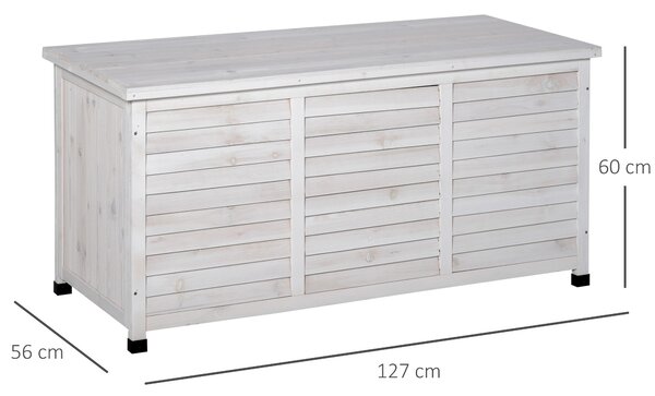 Outsunny Panca Contenitore in Legno di Abete, Cassapanca da Esterno con Piedini Antiscivolo 127x56x60cm Bianco|Aosom