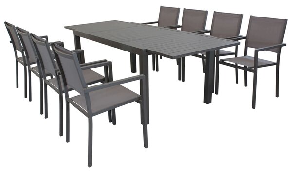 DEXTER - set tavolo in alluminio cm 160/240 x 90 x 75 h con 8 poltrone Venus