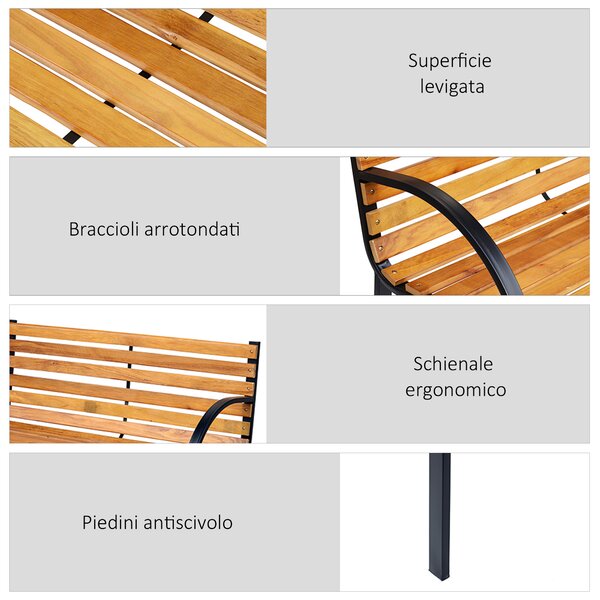Outsunny Panca in Legno 2 Posti, Panchina da Esterno, Giardino, Balcone o Terrazzo 122x60x80cm, Nero e Color legno|Aosom