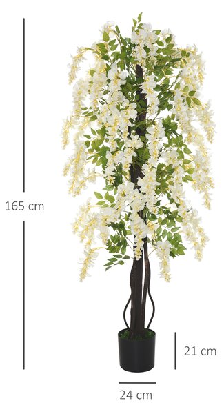 Outsunny Pianta Artificiale Glicine Bianco Finto con Vaso per Interni ed Esterni, Bianco e Verde Diametro 24 x 165cm|Aosom