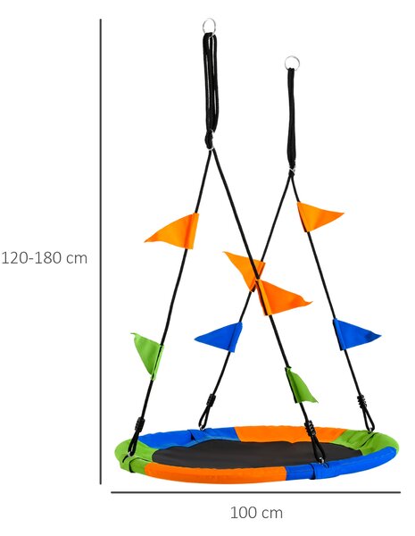 Outsunny Altalena Rotonda a Nido per Bambini di +3 Anni per Giardino, Esterni, Interni, Cameretta, Multicolor Φ100x120-180Acm|Aosom
