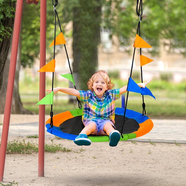 Outsunny Altalena Rotonda a Nido per Bambini di +3 Anni per Giardino, Esterni, Interni, Cameretta, Multicolor Φ100x120-180Acm|Aosom