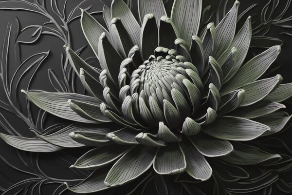 Carta da parati Fiore di protea, verde e nero, Carta da parati Floreale, Carta da parati Fiori grandi, w03930v3 : Uwalls.it