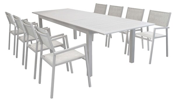 ARGENTUM - set tavolo da giardino allungabile 220/280x100 compreso di 8 poltrone in alluminio