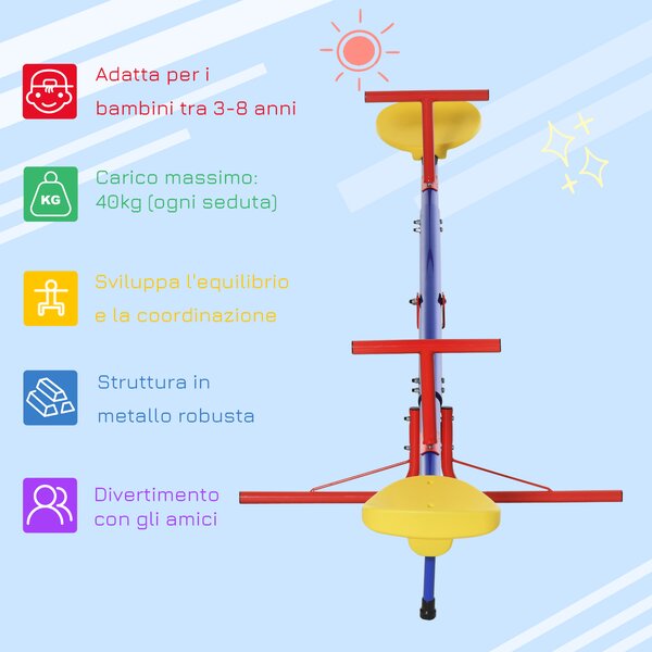 Outsunny Altalena per Bambini Doppia a Bilico Girevole a 360° in Metallo e PP, Età 3-8 Anni, 182x77x43cm Multicolore|Aosom