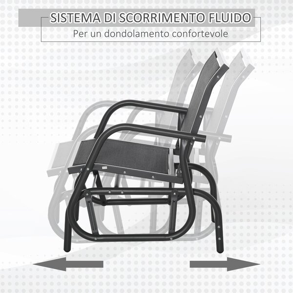 Outsunny Sedia a Dondolo Giardino Metallo e Tessuto Traspirante, Design Elegante, 75x66x85cm - Nero e Grigio Scuro|Aosom