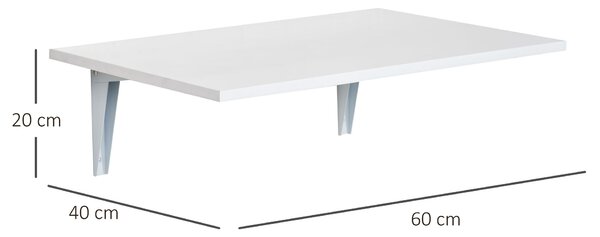 HOMCOM Tavolino a Muro Pieghevole Salvaspazio in MDF e Telaio in Metallo, per Studio Cucina Salotto, Bianco, 60x40x20cm|Aosom