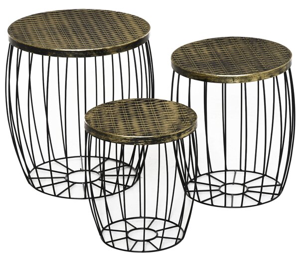 Outsunny Set 3 Tavolini da Giardino Impilabili, Stile Industriale, in Metallo, Arredamento Esterno Moderno, Nero