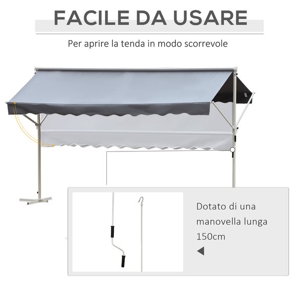 Outsunny Tenda da Sole a Caduta Autoportante, Apertura con Manovella e Inclinazione Regolabile, 295x294cm, Grigio