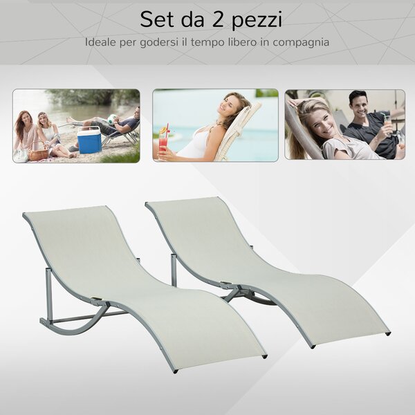Outsunny Set 2 Sdraio da Giardino Pieghevoli, Lettino Prendisole in Alluminio e Textilene, 61x165x63 cm|Aosom