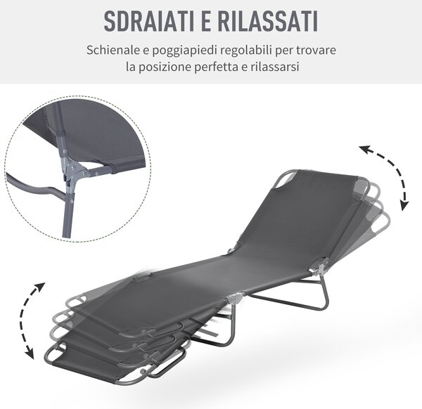 Outsunny Sdraio da Giardino Pieghevole, Lettino Prendisole in Metallo e Tessuto Oxford, Traspirante, 180x55x24cm - Grigio|Aosom