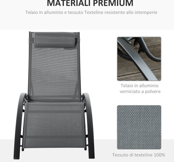 Outsunny Sedia Sdraio da Giardino Reclinabile su 5 Livelli con Cuscino Rimovibile, Lettino Prendisole in Alluminio e Texteline, Grigio | Aosom