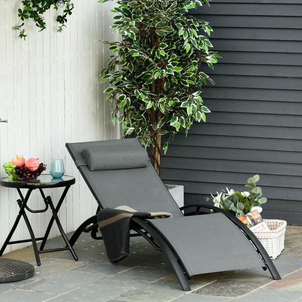 Outsunny Sedia Sdraio da Giardino Reclinabile su 5 Livelli con Cuscino Rimovibile, Lettino Prendisole in Alluminio e Texteline, Grigio | Aosom