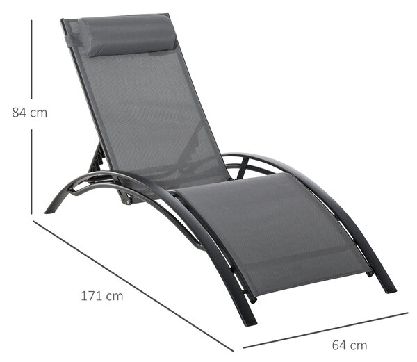 Outsunny Sedia Sdraio da Giardino Reclinabile su 5 Livelli con Cuscino Rimovibile, Lettino Prendisole in Alluminio e Texteline, Grigio | Aosom