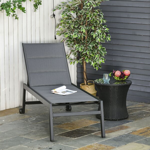 Outsunny Lettino Prendisole Reclinabile su 5 Livelli Imbottito, Lettino da Giardino in Alluminio e Texteline, 72x168x102cm, Grigio | Aosom Italy