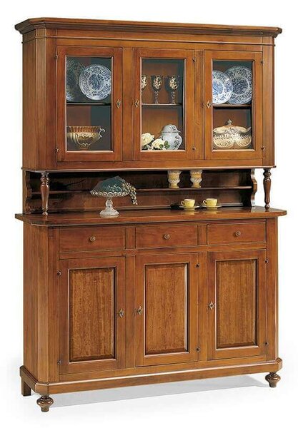 CHELSEY - credenza con vetrina in legno massello cm 150 x 43 x 218 h