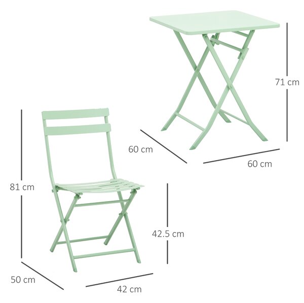 Outsunny Set Tavolo e Sedie da Giardino ed Esterno in Metallo Verde, Set da 3 Pezzi Pieghevole e Salvaspazio|Aosom