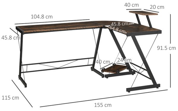 HOMCOM Scrivania Angolare Reversibile per Computer e PC in Stile Industriale, per Ufficio o Camera, in Legno 155x115x91.5cm|Aosom