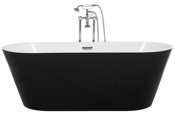 Vasca da bagno freestanding nera con bianco acrilico sanitario singolo 170 x 70 cm ovale in stile moderno Beliani