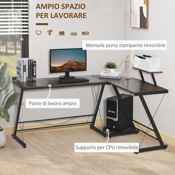 HOMCOM Scrivania Angolare Reversibile per Computer e PC in Stile Industriale, per Ufficio o Camera, in Legno 155x115x91.5cm|Aosom