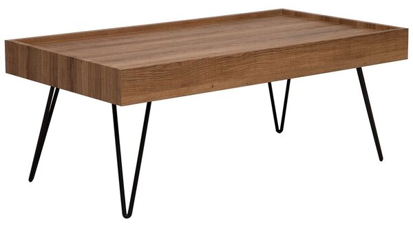 Tavolino da caffè in legno marrone 120 x 60 cm gambe a forcina in metallo Nero piano rettangolare con bordi rialzati soggiorno Fr. Beliani