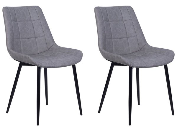Set di 2 sedie da pranzo in ecopelle grigia gambe in acciaio Nero sedie moderne imbottite Beliani