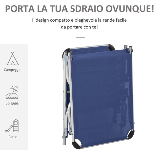 Outsunny Sdraio da Giardino Pieghevole con Poggiatesta Lettino Prendisole con Schienale Regolabile 60x170x76cm Blu Scuro|Aosom