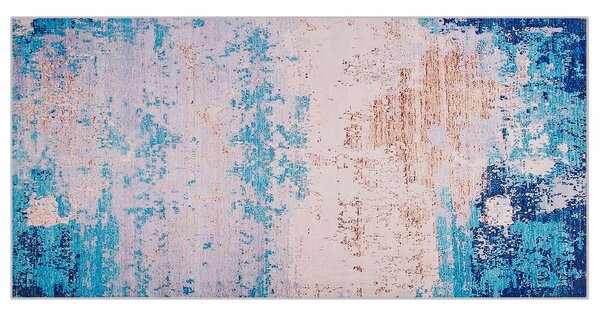 Tappeto tappetino Moquette Tessuto in poliestere blu Motivo astratto invecchiato Fondo rivestito in gomma 80 x 150 cm Beliani