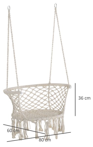 Outsunny Amaca Stile Boho Chic Sedia Sospesa Poliestere e Macramè, per Relax, 80x60x36cm - Crema|Aosom
